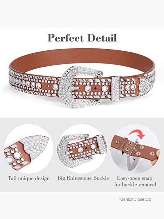 Rhinestone Studded Leather Western Belt with Detachable Buckle main image 5